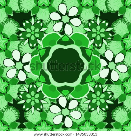 Seamless floral pattern in green colors with motley flowers.