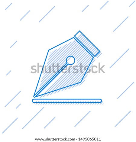 Blue Fountain pen nib line icon isolated on white background. Pen tool sign