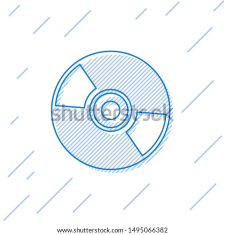 Blue CD or DVD disk line icon isolated on white background. Compact disc sign