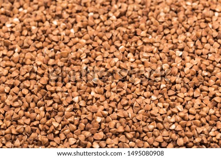 Lot of whole raw brown buckwheat grain macro flatlay isolated