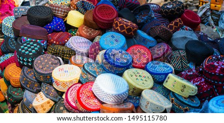 Colorful hats at the streets of Raja Bazaar, Rawalpindi, Pakistan