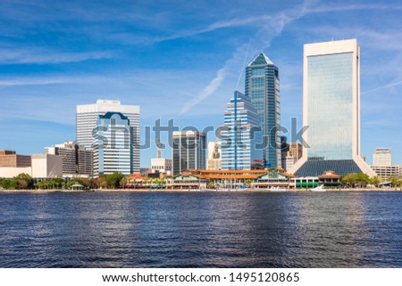 Jacksonville, Florida, USA downtown skyline over St. Johns River. 