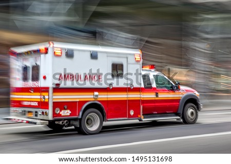 ambulance on emergency car in motion blur Royalty-Free Stock Photo #1495131698