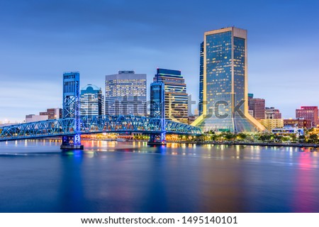 Jacksonville, Florida, USA downtown city skyline at dusk.