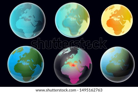 Global warming. The effect of drought. Changing of the climate. Environmental hazard vector icon. Earth globes. Earth icon. Vector illustration