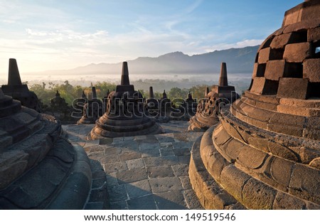 Borobudur Temple Morning Sunrise in Yogyakarta, Java, Indonesia.
