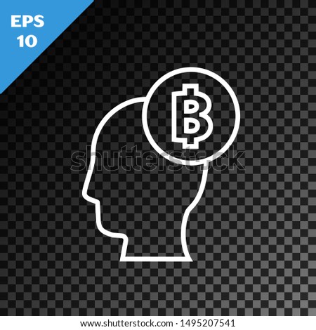 White line Bitcoin think icon isolated on transparent dark background. Cryptocurrency head. Blockchain technology, digital money market, cryptocoin wallet.  Vector Illustration