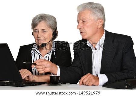 old couple in the workplace on a white background