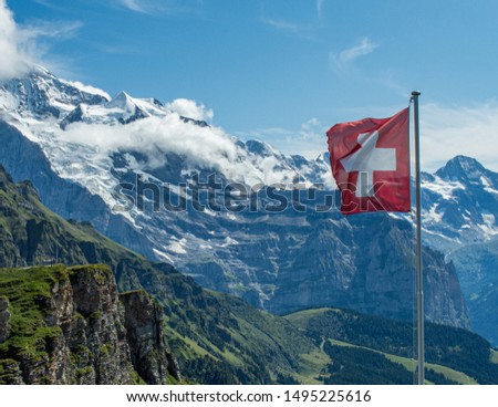 Swiss Flag in the Jungfrau Region of the Alps