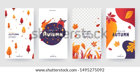 Set of autumn social media stories template. Colorful banners with autumn illustrations. Background collection with place for text. Concept for event invitation, promotion, advertising. Vector eps 10 Royalty-Free Stock Photo #1495275092