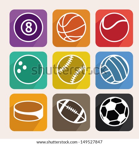 Vector set with sport balls - cartoon icons in flat style