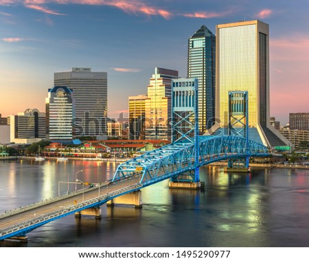 Jacksonville, Florida, USA downtown city skyline at dusk.