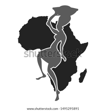 Traditional Tribal Woman Africa. Culture African. Silhouette Map Background. Cut File Sticker.