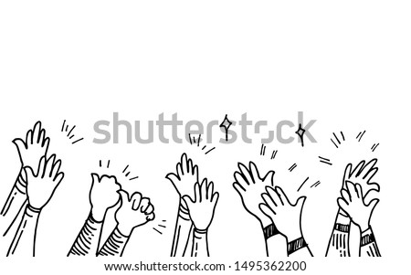 hand drawn of hands clapping ovation. applause, thumbs up gesture on doodle style, vector illustration Royalty-Free Stock Photo #1495362200