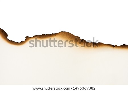 Burn old brown paper half on white texture background Royalty-Free Stock Photo #1495369082
