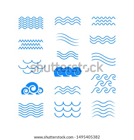 Set of thin line waves vector, collection Royalty-Free Stock Photo #1495405382