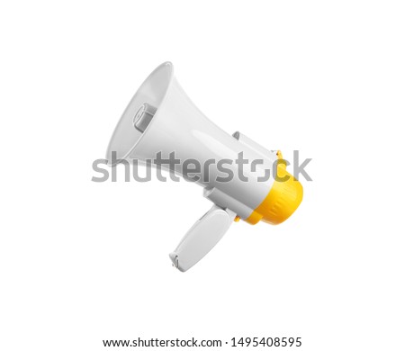 Electronic megaphone on white background. Loud-speaking device Royalty-Free Stock Photo #1495408595