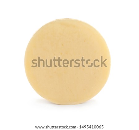 Head of tasty fresh cheese on white background Royalty-Free Stock Photo #1495410065