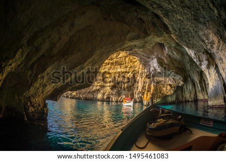 Inside of the Blue Grotto sea cave (Malta) Royalty-Free Stock Photo #1495461083