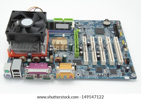 picture of a motherboard on white background