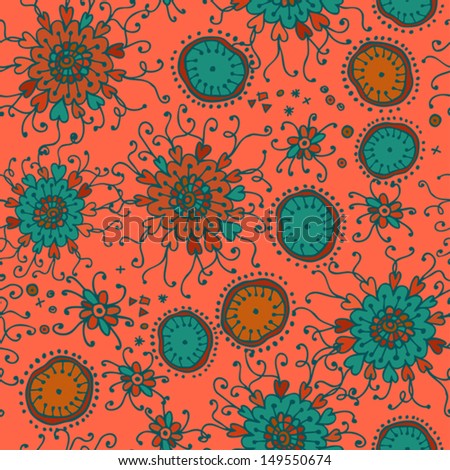 flower doodle pattern, funny floral hand drawn texture