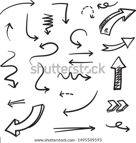 Arrows doodle illustration . Abstract arrows in hand drawn style for concept design. Vector template for decoration