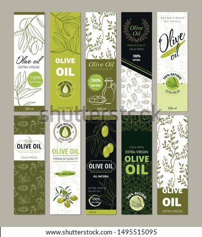 Set of templates packaging for olive oil bottles.  Vector illustration Royalty-Free Stock Photo #1495515095
