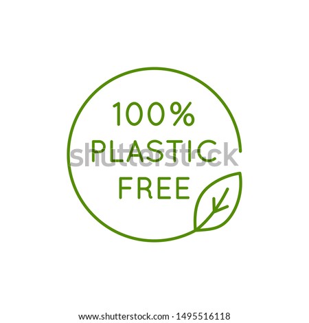 Vector icon and logo design template in simple linear style - 100 % plastic free emblem for packaging eco-friendly and organic products