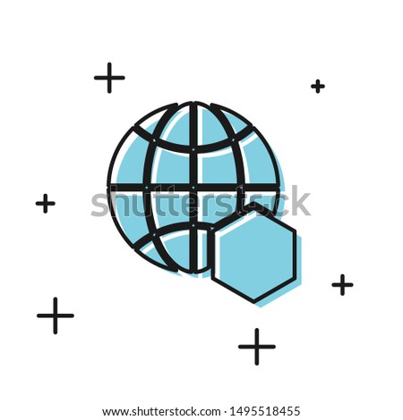 Black Honeycomb map of the world icon isolated on white background. World bee day. Concept ecological event.  Vector Illustration