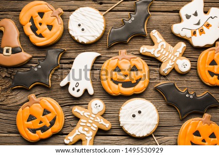 Delicious halloween party cookies. Top view.