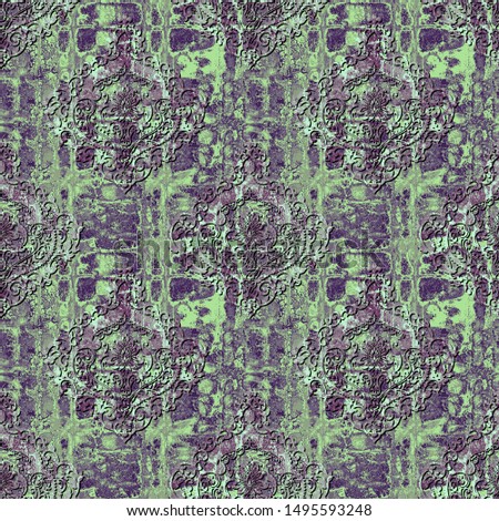 Antique textured green, purple, black jacquard woven, wallpaper and curtain pattern.