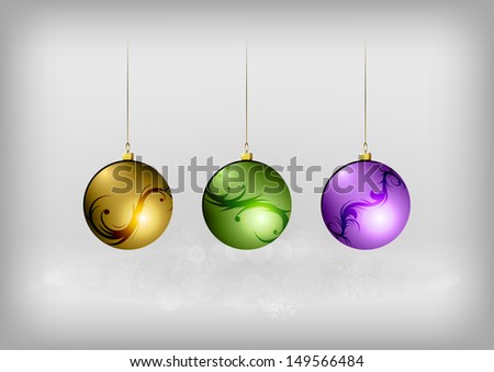 three christamas balls on the grey background Royalty-Free Stock Photo #149566484
