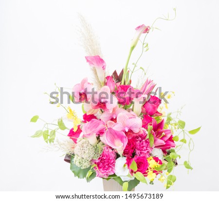 Beautiful flower arrangement on white background.
