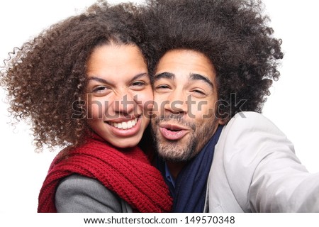 Happy couple in a photo booth