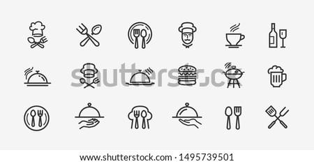 Food icons set. Collection vector black outline logo for mobile apps web or site design Royalty-Free Stock Photo #1495739501