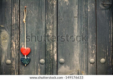 Love valentine hearts on old vintage wood wall background