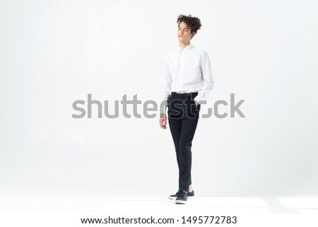 Cute man curly hair elegant style manager