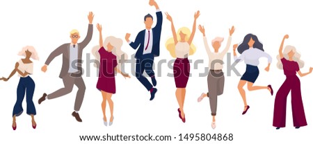 set of jumping successful happy people. Business and workflow management. Modern vector illustration flat design for web banner, marketing material, business presentation, online advertising. - Vector