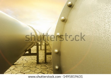 3D rendering of a pipeline over a dry land in the desert
