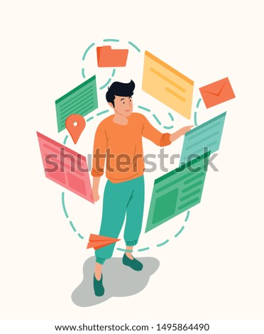 vector illustration of a guy doing a website in cute colorful cartoon style