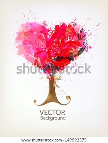 Vector tree. illustration with floral design elements and blots