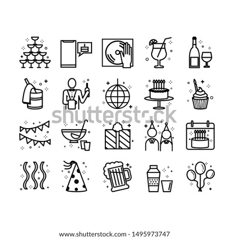 Icons set of celebration and party, vector outline illustration