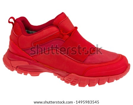 Casual sport red shoes for men, women and children isolated on white background