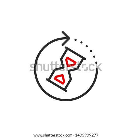sandglass clock outline flat icon. Single high quality outline logo symbol for web design or mobile app. Thin line waiting logo. Black and red wait clock icon pictogram isolated on white background Royalty-Free Stock Photo #1495999277