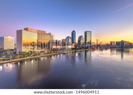 Jacksonville, Florida, USA downtown city skyline at dawn.