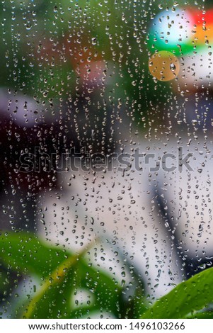 Raindrops on the glass after rain