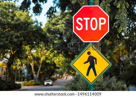 Stop sign on pedestrian crossing. High resolution.