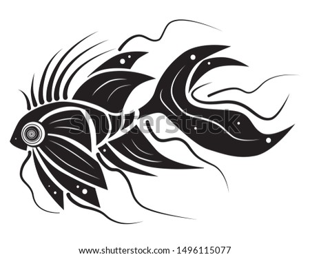 Red fish interpretation creative design. Black decorated shape on wihite background. Vector illustration.