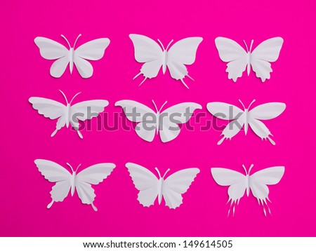 Variety Paper Butterfly isolated on pink background 