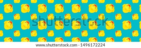 Yellow seamless pattern. Plastic toys Yellow rubber ducks isolated on blue background